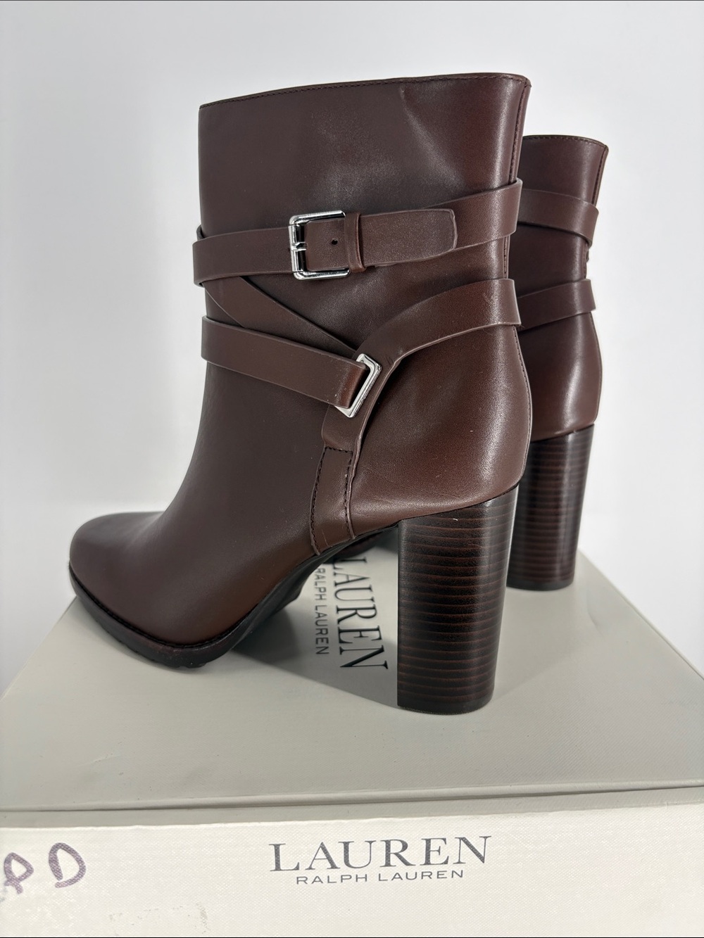 New Lauren Ralph Lauren Brown Leather Ankle Boots size 9.5 Retail $225 - Picture 4 of 7